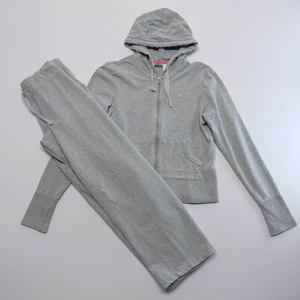 Athletic Works Womens Petite Tracksuit Set Grey Full Zip Hoodie & Pants M 8-10